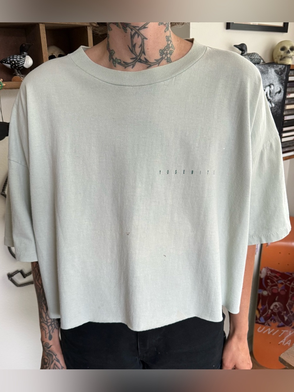 Vintage 90s Cropped Boxy Yosemite Light Green S/S Tee ~ Size XXL